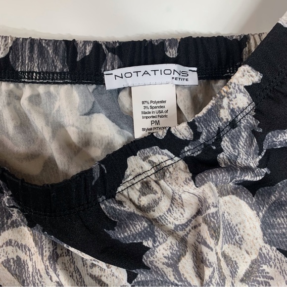 NOTATIONS Petite Rose Floral Asymmetrical Skirt Black White Gray Gold/Brown PM - Picture 2 of 5